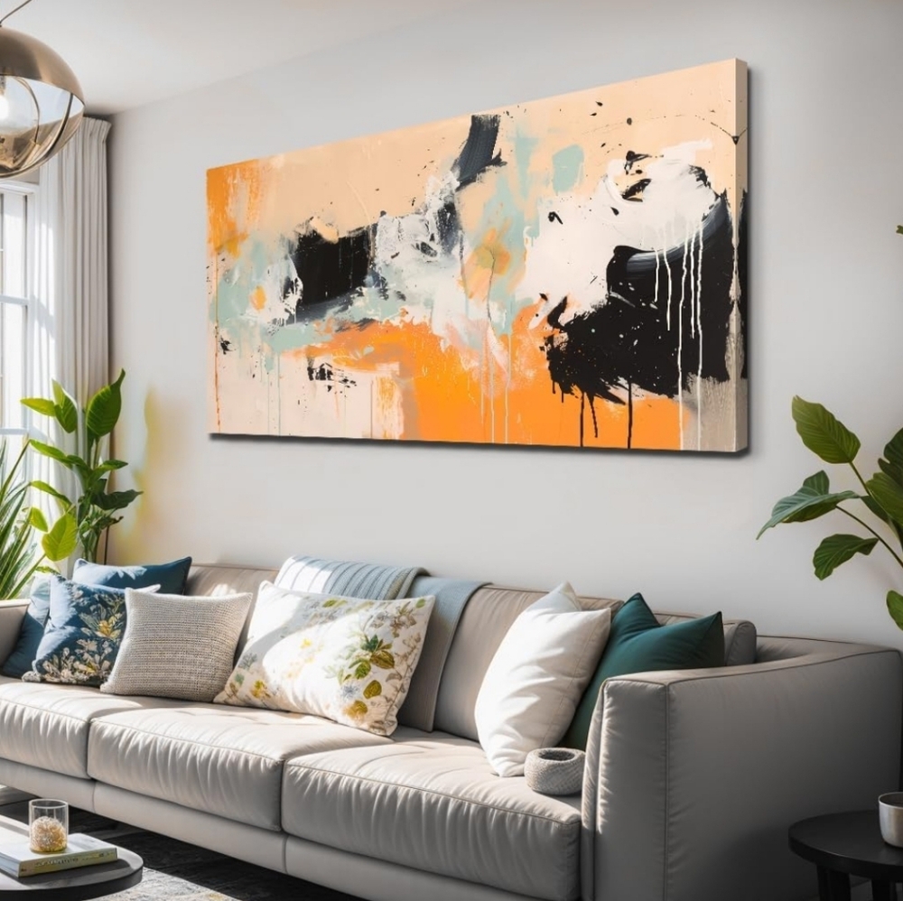 Abstract Orange & Black Ink Canvas โ 20"x40" Wall Art - Picture 5 of 10